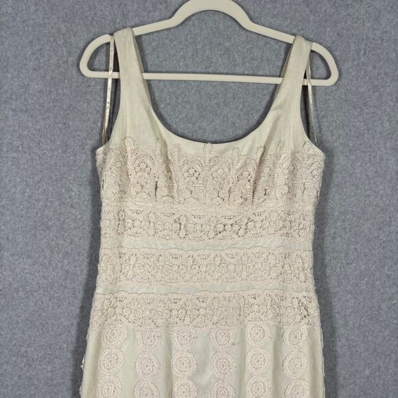 Kay Unger Crochet Dress 8 Cream Lace Pencil Cottage Beach Bride Neutral Boho - Picture 2 of 16